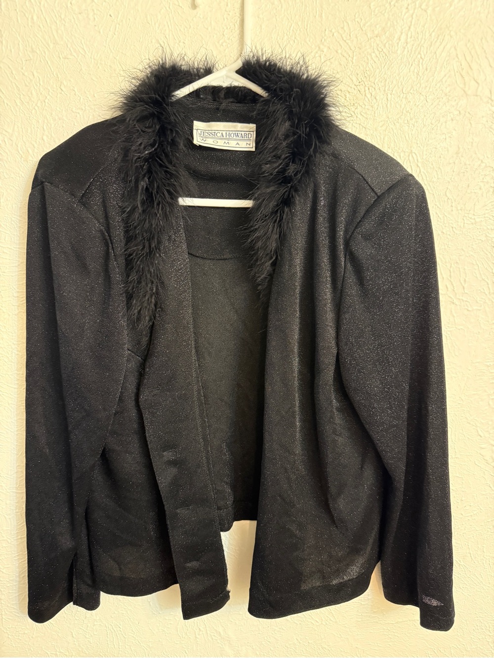 Jessica Howard Black Feather-Trim Open Front Jacket